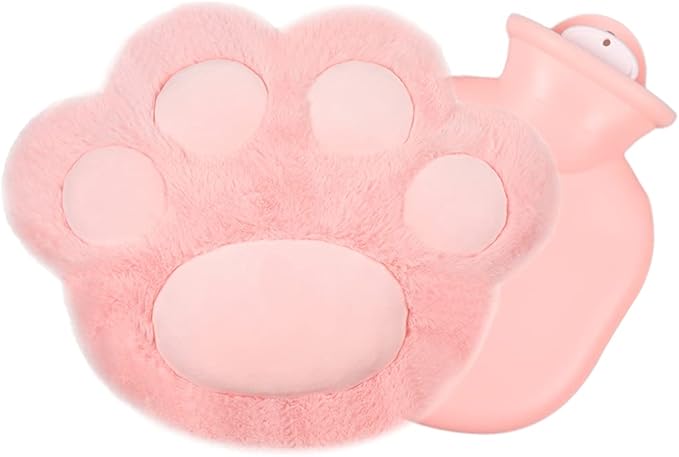 Mini Cat Paw Hot Water Bottle – Two-in-One Design with Removable Plush Cover, Leak-Proof & Portable (5 Inch, Pink)