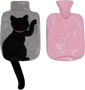Cute Black Cat Plush Hot Water Bottle – Leak-Proof with Pink PVC Liner, Soft Cover for Cramps, Hands & Cozy Relief