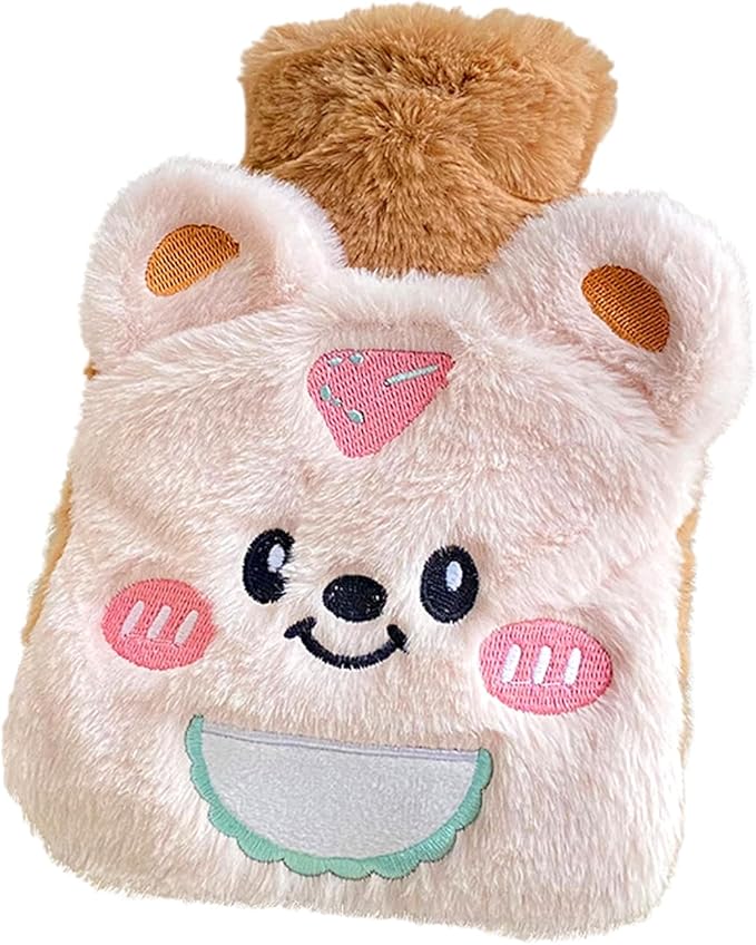 Cute Bear Plush Hot Water Bottle – 500ml Leak-Proof Mini Warmer with Soft Removable Cover (17×16.5cm)