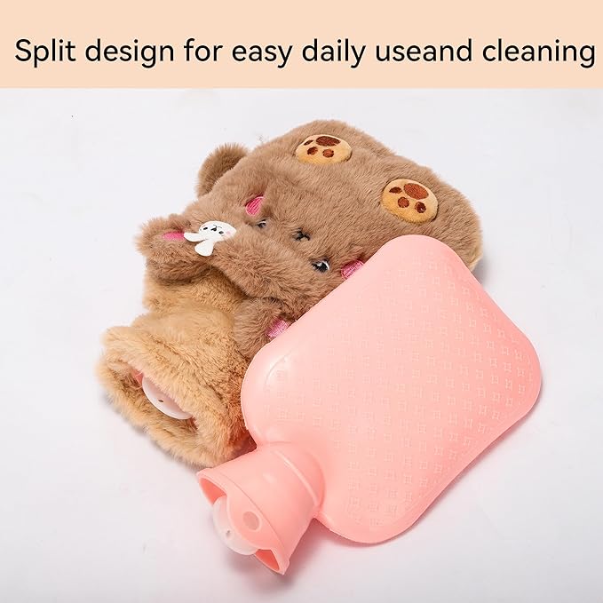 Mini Hot Water Bottle with Cute Plush Animal Cover – 500ml Portable PVC Warm Bag, Anti-Leak & Soft for Hand or Body Heating