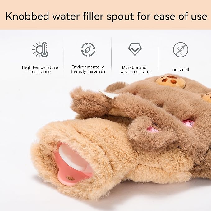 Mini Hot Water Bottle with Cute Plush Animal Cover – 500ml Portable PVC Warm Bag, Anti-Leak & Soft for Hand or Body Heating