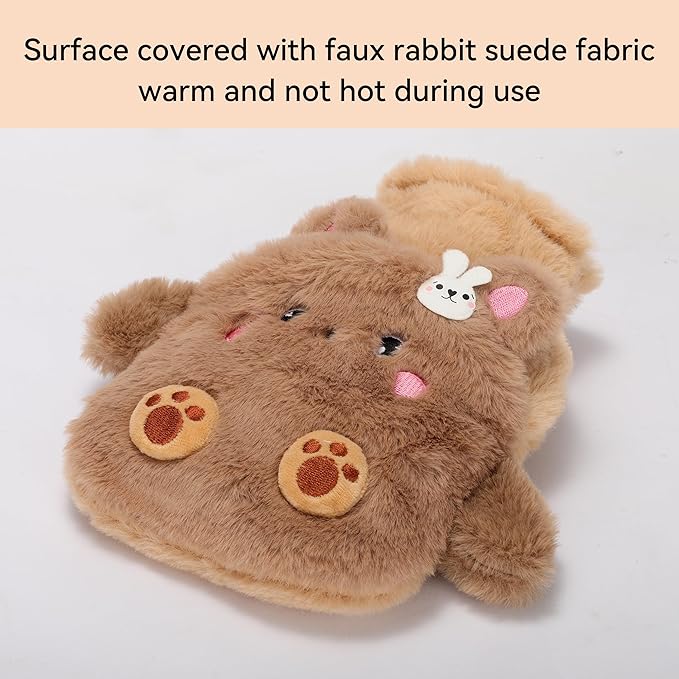 Mini Hot Water Bottle with Cute Plush Animal Cover – 500ml Portable PVC Warm Bag, Anti-Leak & Soft for Hand or Body Heating