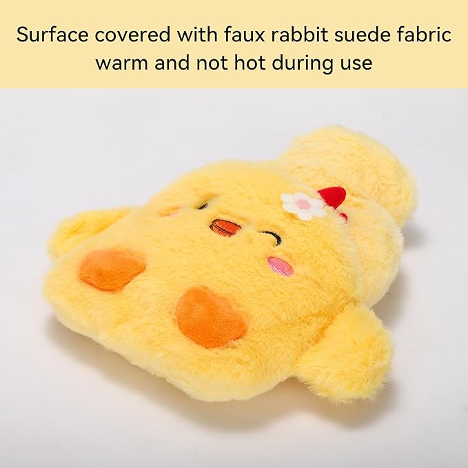 Mini Hot Water Bottle with Cute Chick Plush Cover – 500ml Portable Leak-Proof PVC Warmer for Hands & Stomach (Yellow)