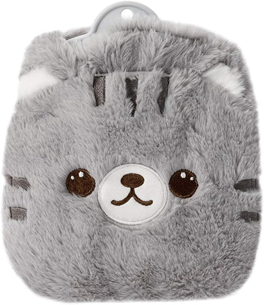 Two-in-One Mini Cat Plush Hot Water Bottle – 320ml Portable Leak-Proof Warmer with Removable Soft Cover (Gray)