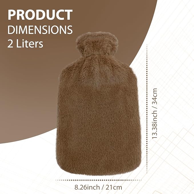 2L Large Hot Water Bottle with Removable Plush Cover – Anti-Leak, Heat-Resistant, Full Body Warmer (Coffee Brown)