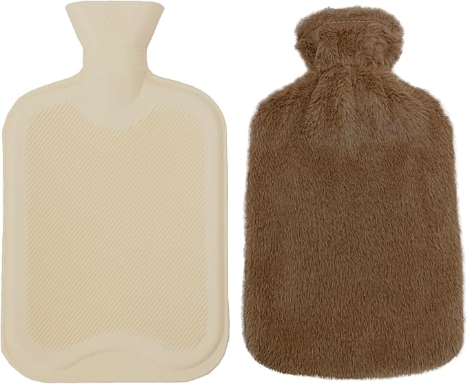 2L Large Hot Water Bottle with Removable Plush Cover – Anti-Leak, Heat-Resistant, Full Body Warmer (Coffee Brown)
