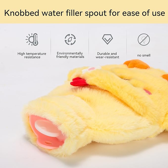 Mini Hot Water Bottle with Cute Chick Plush Cover – 500ml Portable Leak-Proof PVC Warmer for Hands & Stomach (Yellow)