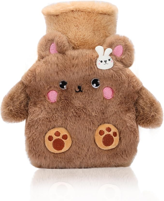 Mini Hot Water Bottle with Cute Plush Animal Cover – 500ml Portable PVC Warm Bag, Anti-Leak & Soft for Hand or Body Heating